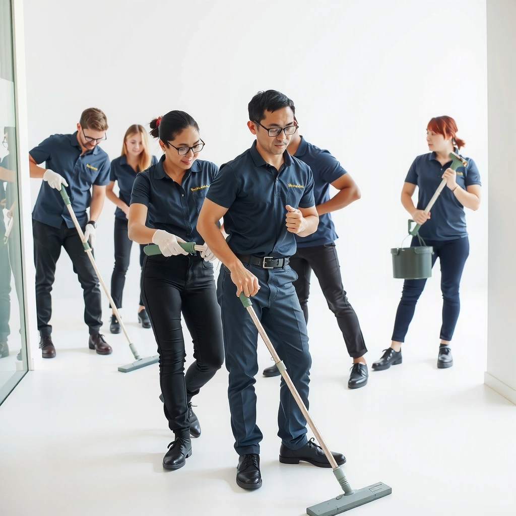 Professional cleaning team in action